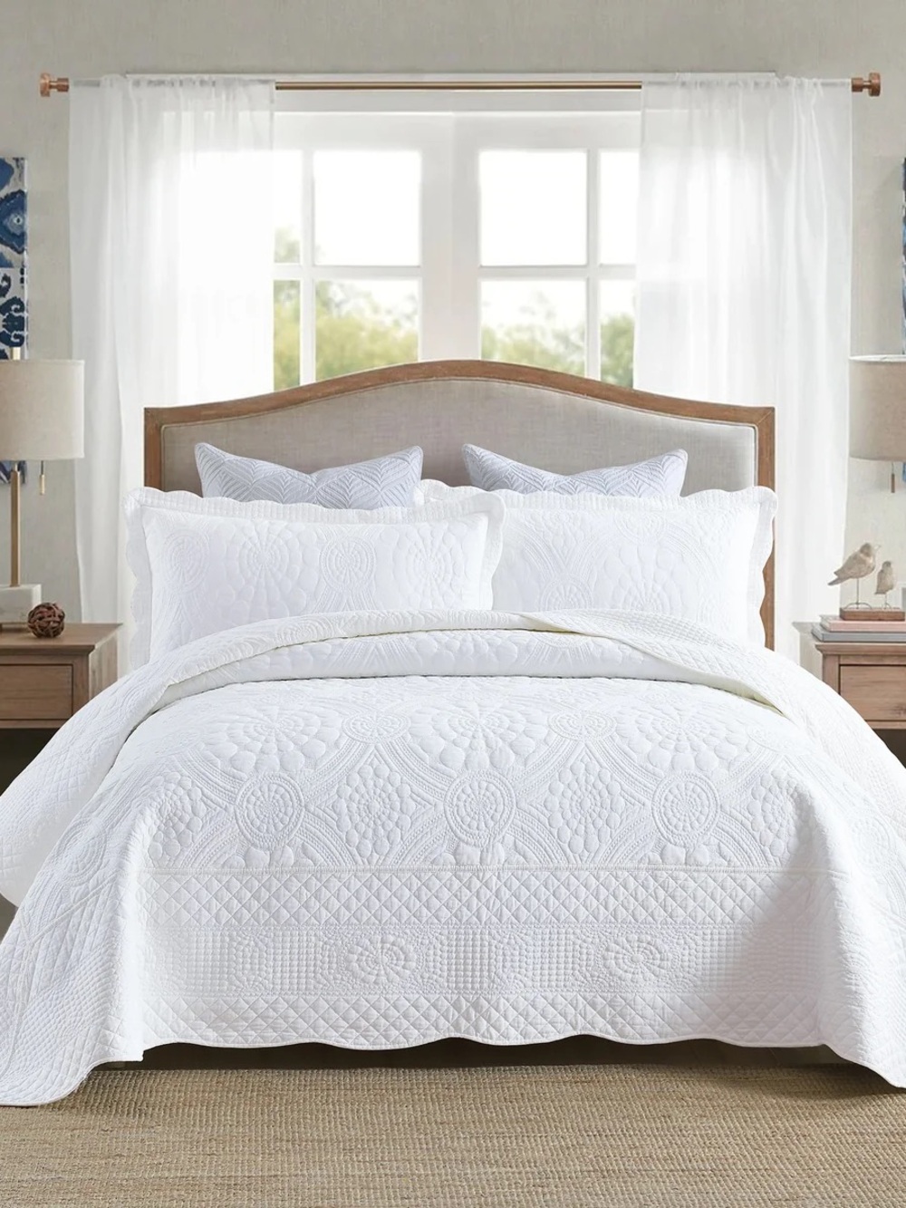 3 PIECE 100% COTTON EMBROIDERED QUILT SET – ELEGANT MATELASSÉ BEDSPREAD